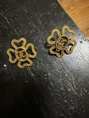 CHANEL Gold-Tone Rope Flower Clip Earrings